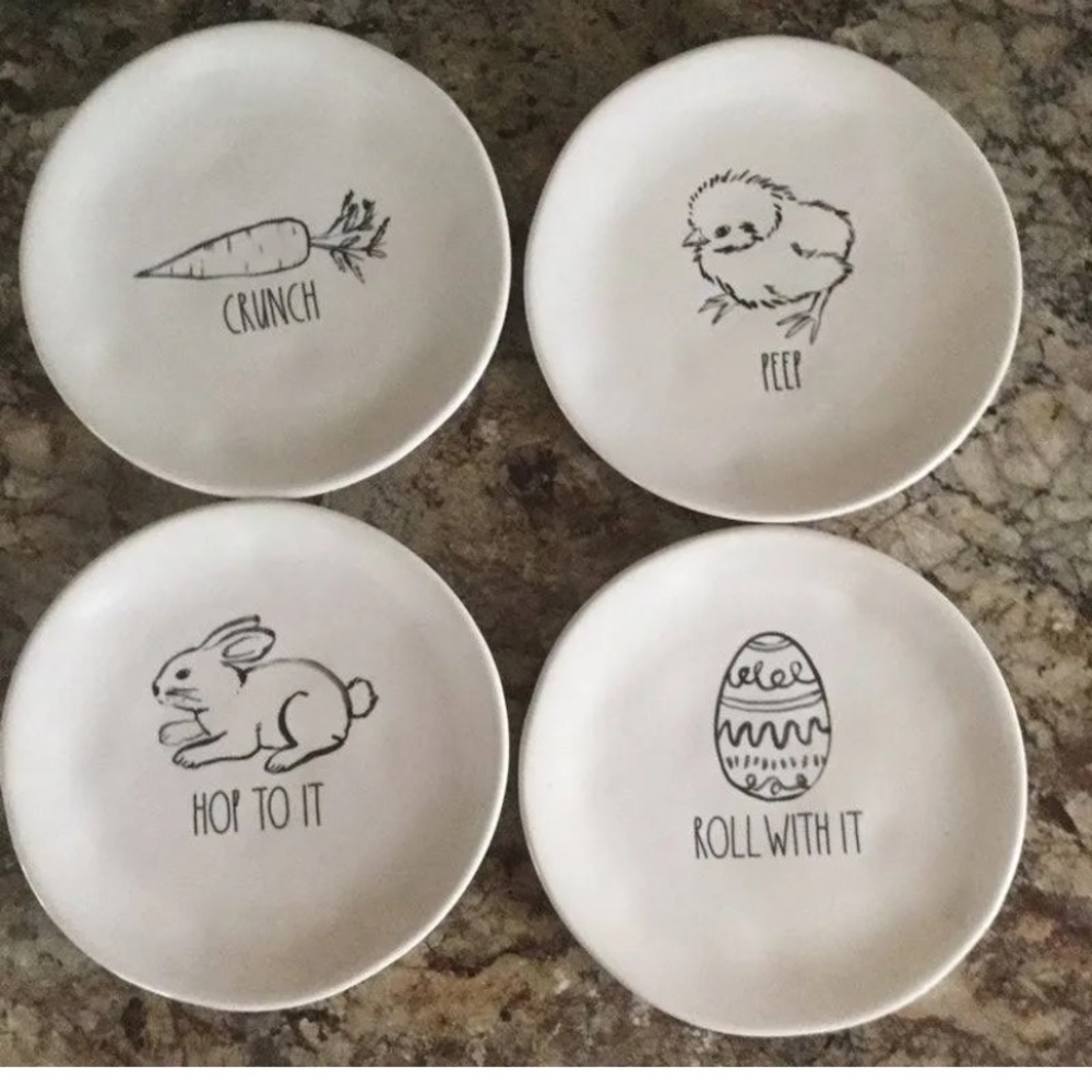 Rae Dunn Set of 4 Easter Spring Theme Dessert/Snack/Appetizer Plates